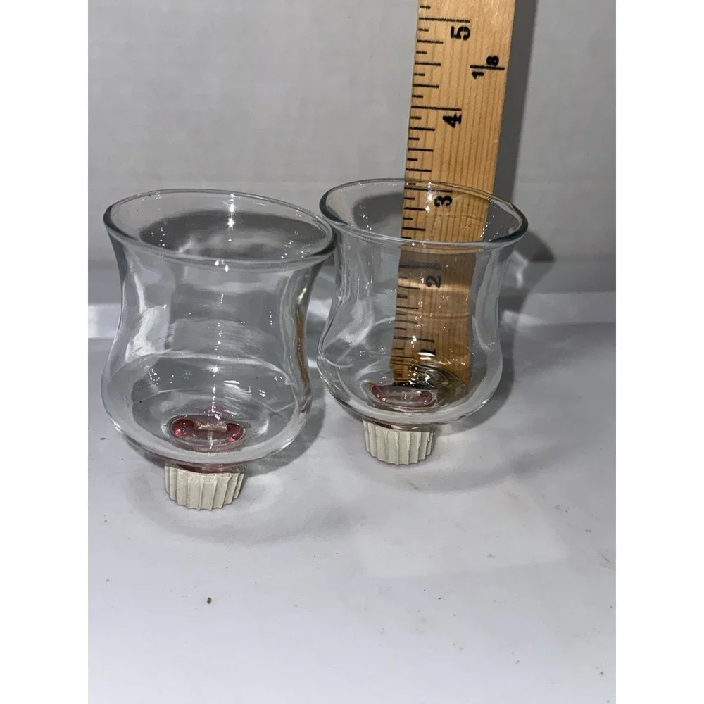 VTG Set of 2 Homco Bell Shaped Clear Glass Votive Cups Pegs Candle Holders 3.5